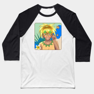 Tropical Pineapple Girl Summer Baseball T-Shirt